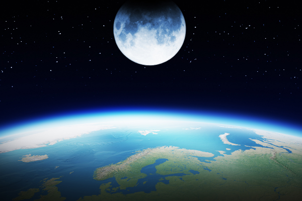 Lua Cheia próxima ao planeta Terra