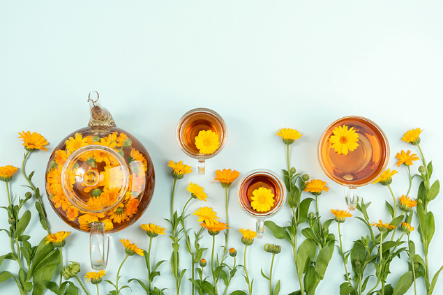Chá e flores de calêndula