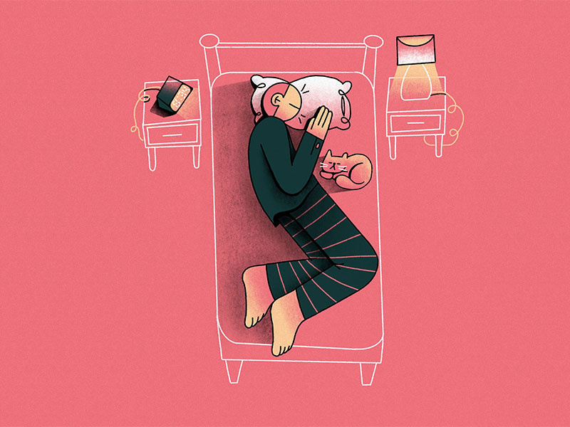 Ilustração de uma pessoa dormindo em sua cama.